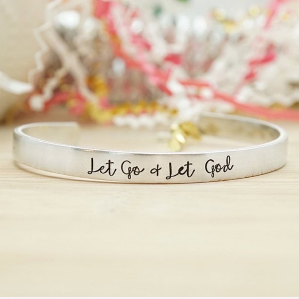 Silvertone ‘Let Go and Let God’ Adjustable Cuff